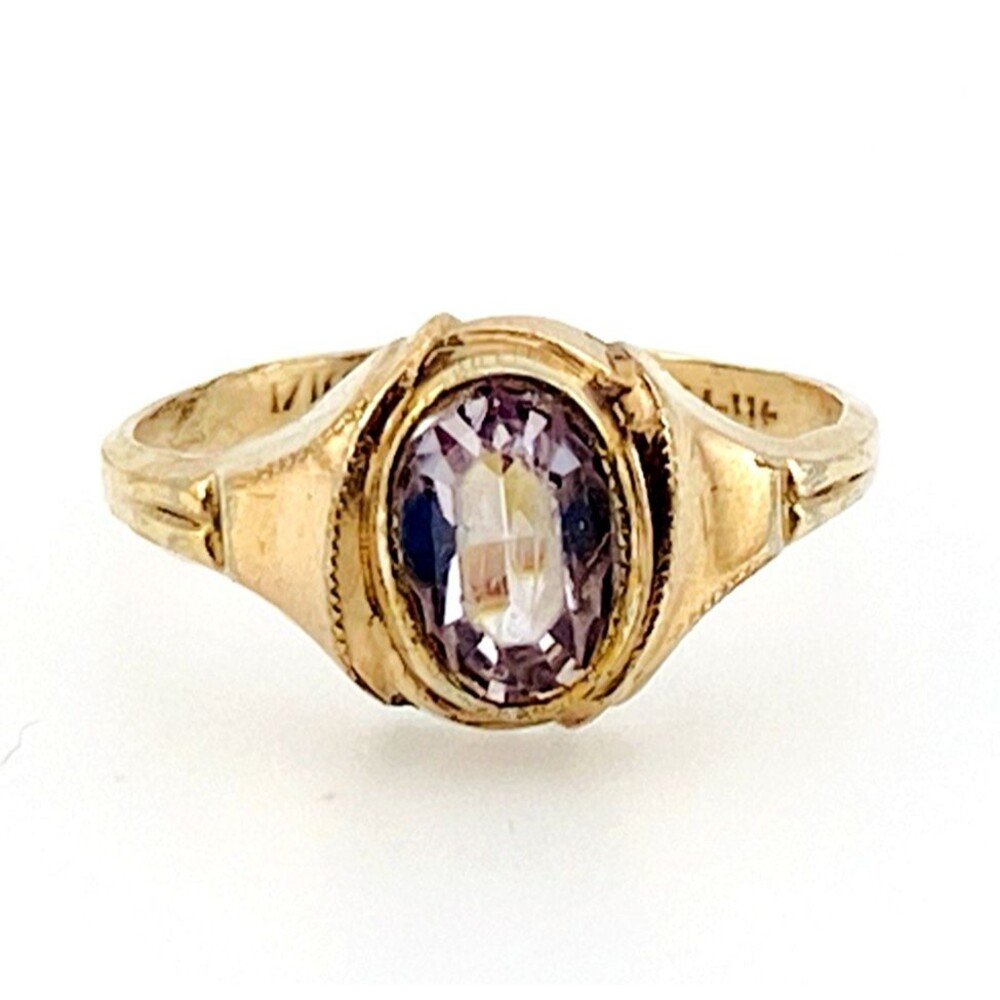 McGrath-Hamin Lavender Glass 10K RGP Signet Pinky Ring Size 4.75 Vintage